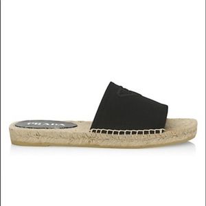 Prada Logo Flat Espadrille Sandals, Size 40